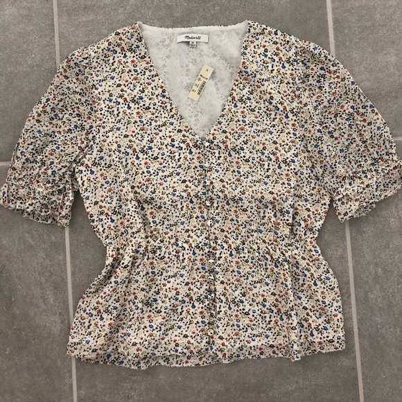 Madewell Tops - New! Madewell Silk V-neck Peplum Popover in Floral